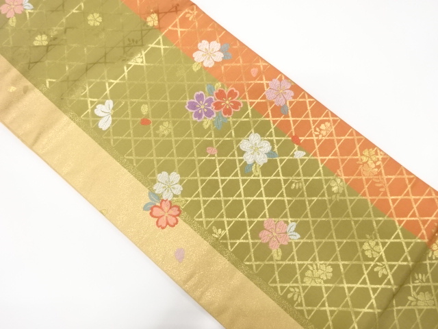 JAPANESE NAGOYA OBI / WOVEN SAKURA & MESH PATTERN
